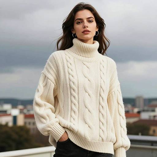 Stylish Woman in Cozy Cable-Knit Sweater