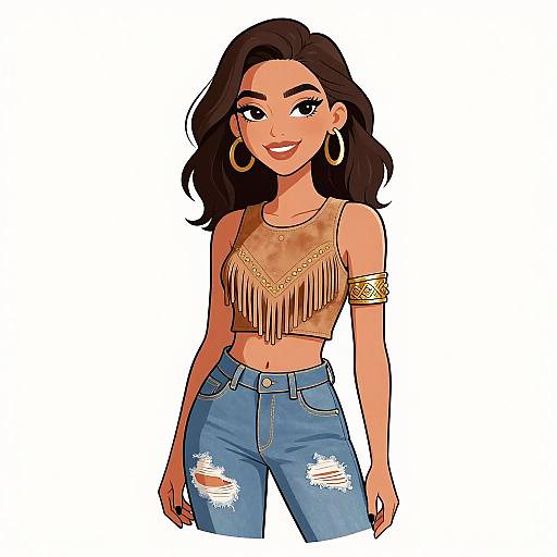 Bohemian Woman with Distressed Denim