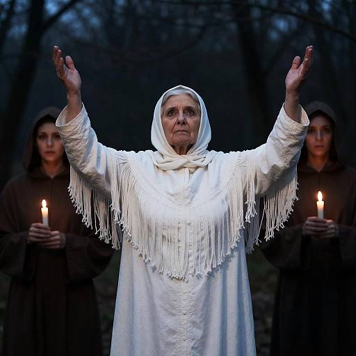 Eerie Nighttime Gathering with Hooded Figures