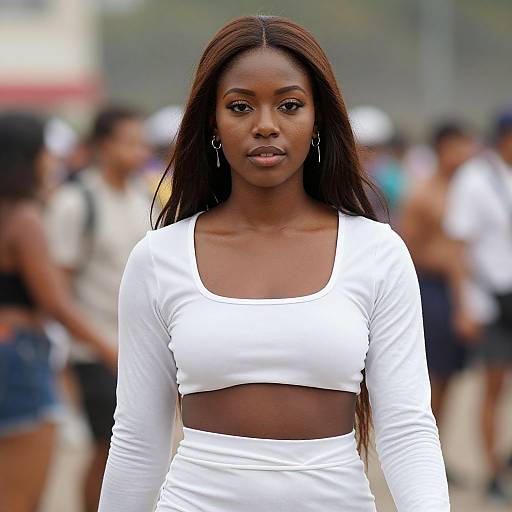 Realistic Dark-Skinned Female in White Rave Costume