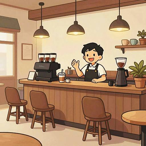 Cozy Cartoon Coffee Shop Interior