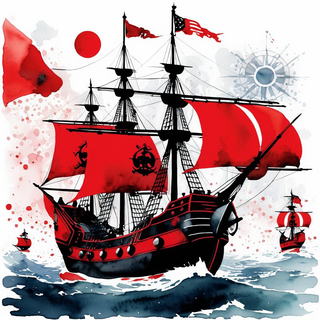 Whimsical High Seas Pirate Ship Illustration