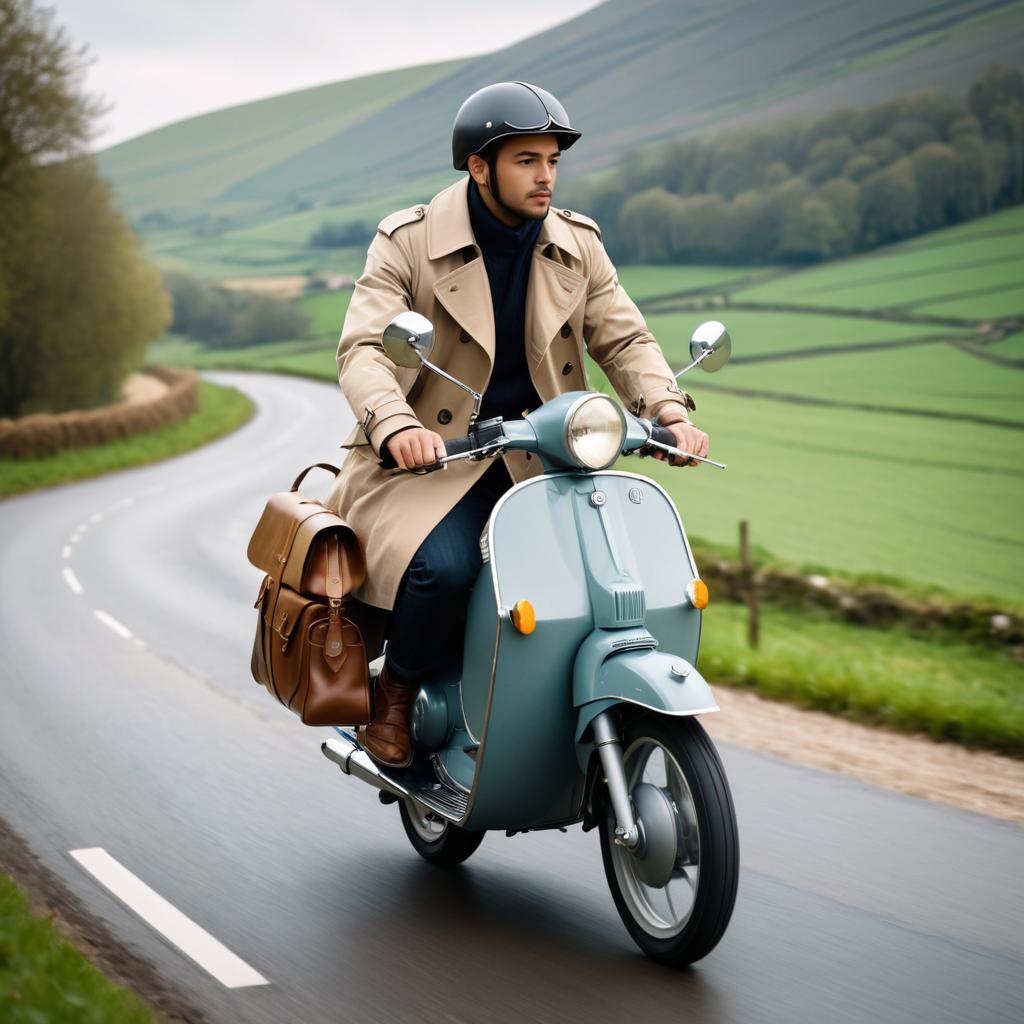 Stylish Rider on Classic Moped Adventure