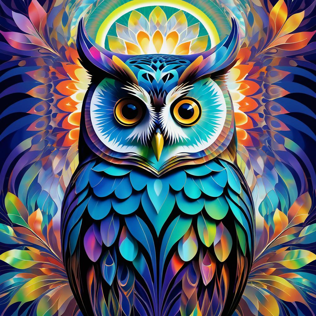 Vibrant Owl Art Inspired by O'Keeffe