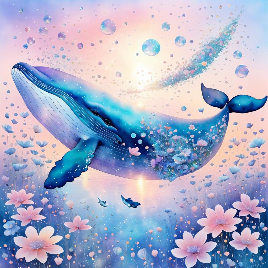 Whale in a Floral Dreamscape