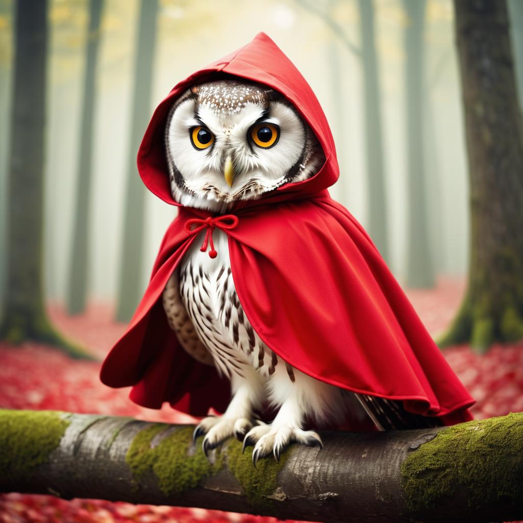 Whimsical Owl in Little Red Riding Hood