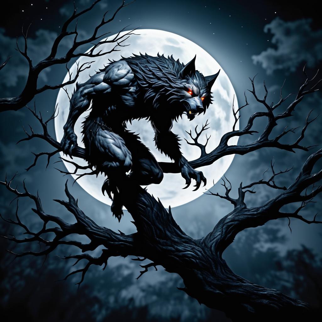 Eerie Werewolf Under Full Moon