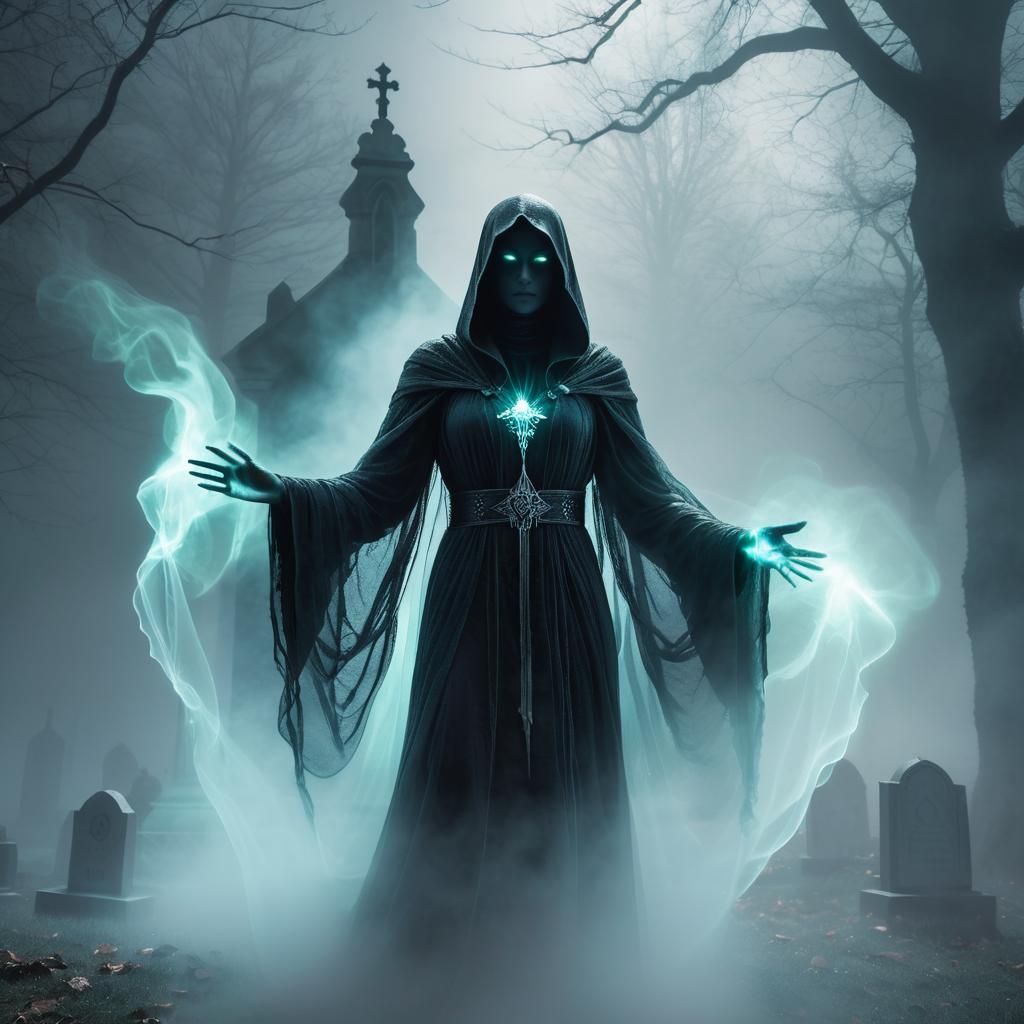 Ethereal Wraith in Misty Graveyard