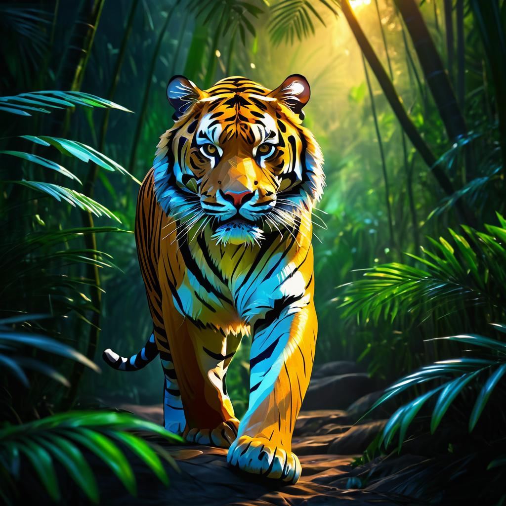 Fierce Tiger in Dusk Jungle Portrait