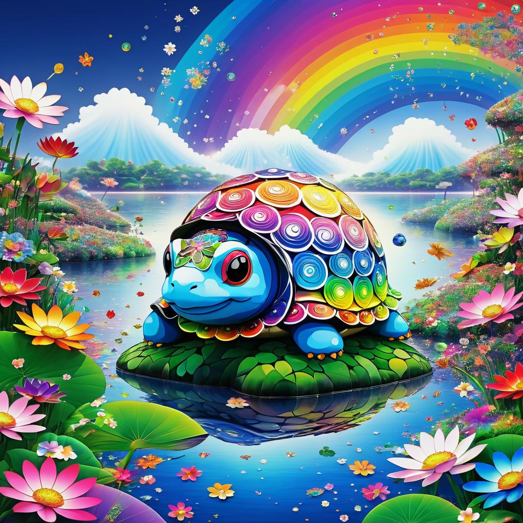 Dreamlike Turtle on a Colorful Rainbow