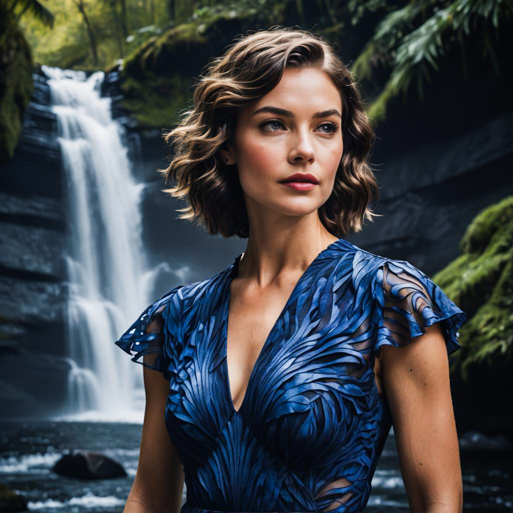 Nature Enthusiast in Waterfall Dress Portrait