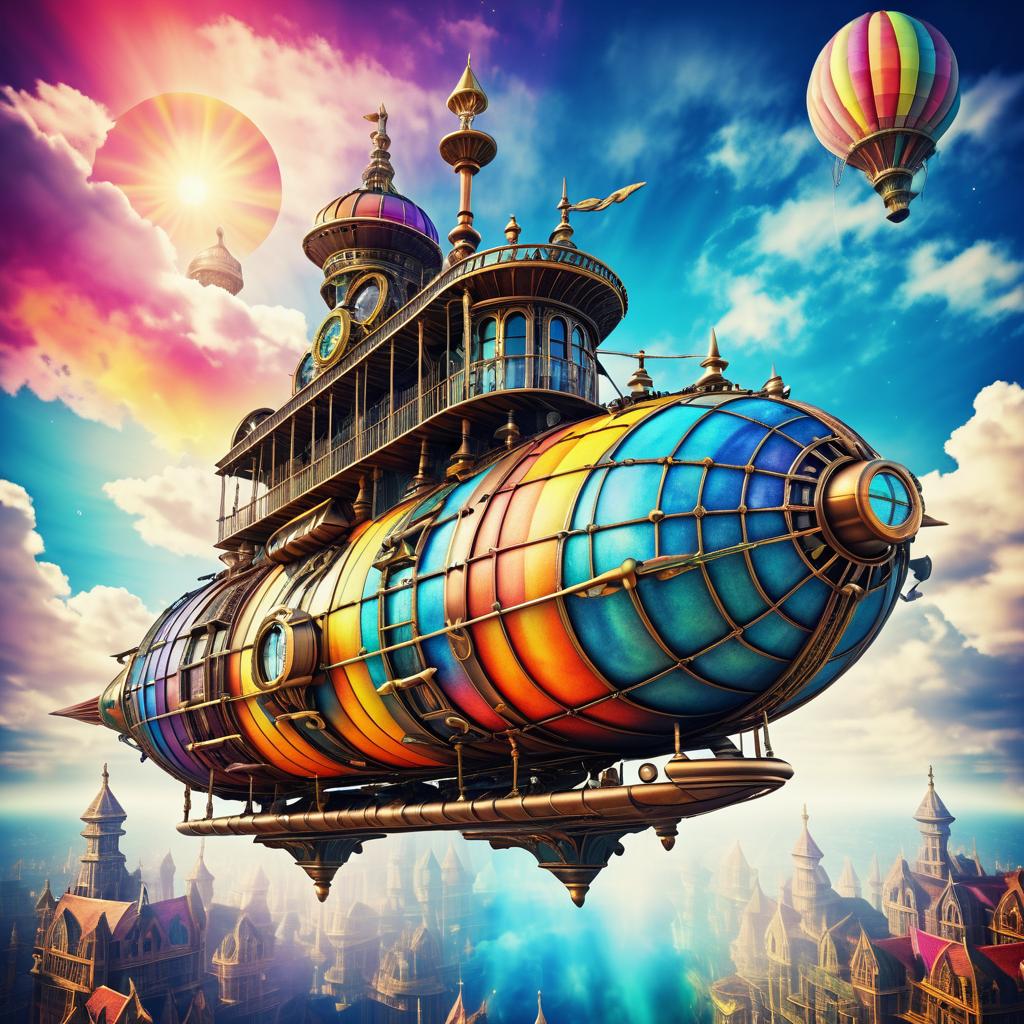 Vibrant Steampunk Airship in Fantasy Sky