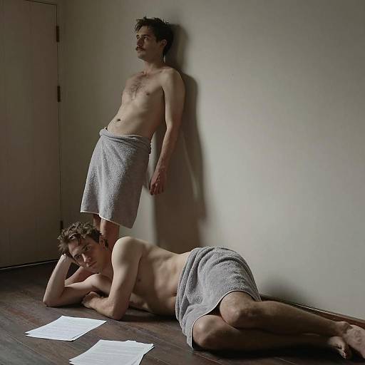 Two Men in a Dimly Lit Room Scene