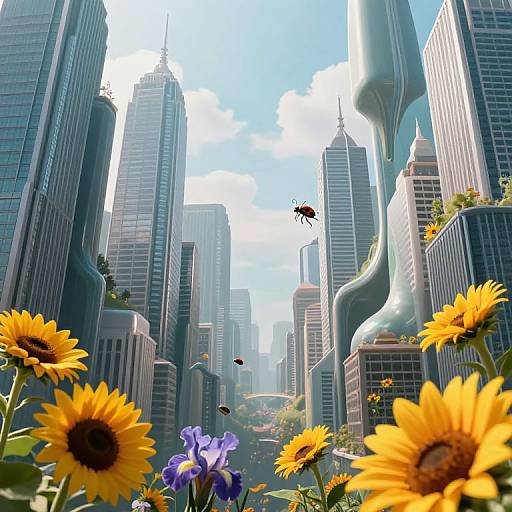 Surreal Liquid Cityscape with Insect