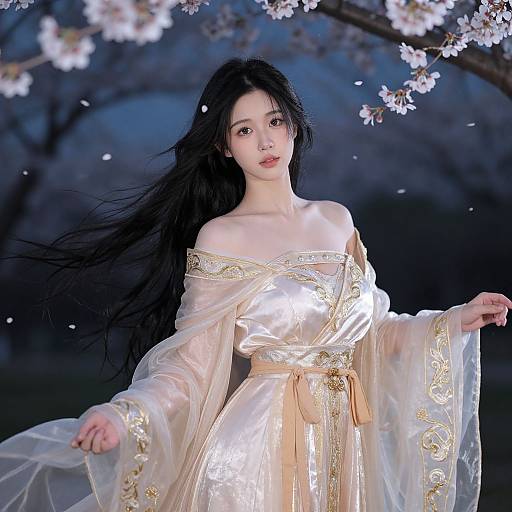 Elegant Woman in Moonlit Garden