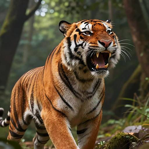 Realistic Cartoon Tiger Roaring Wild
