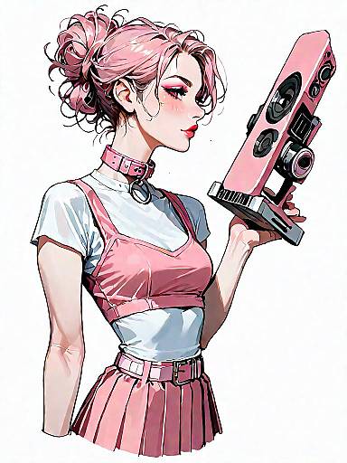 Stylish Woman Holding Pink Boombox