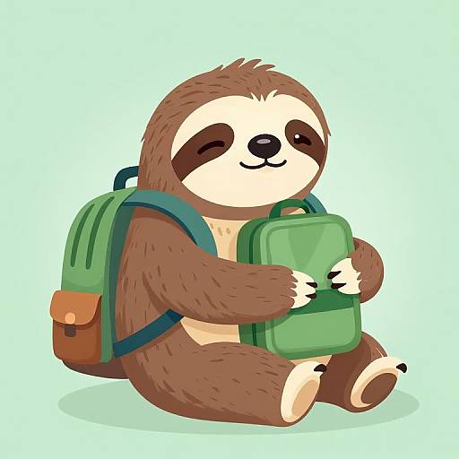 Cute Sloth Hugging Schoolbag Vector