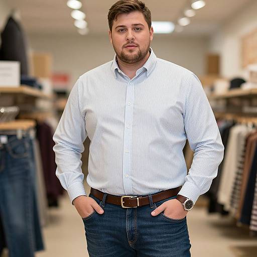 Confident Plus-Size Male in Striped Shirt