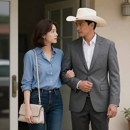 Serious Couple Standing in Doorway