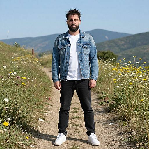 Bearded Man on Wildflower Path