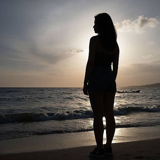 Silhouette of Woman on Seashore