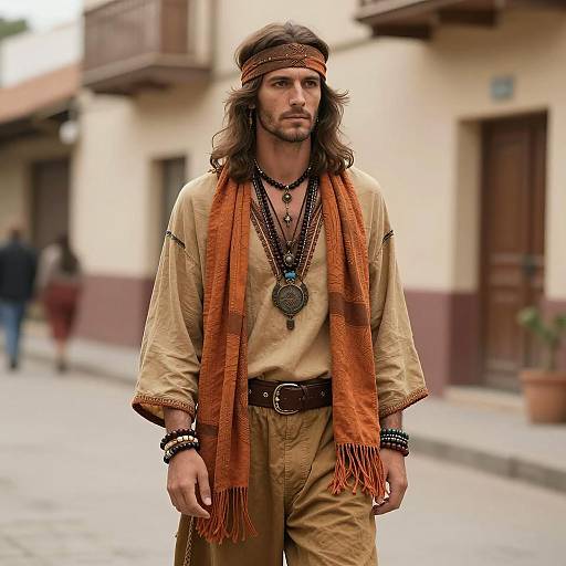 Man in Bohemian Style Outfit Outdoors