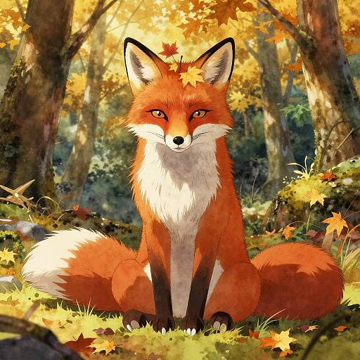 Serene Meditating Fox in Autumn Woods