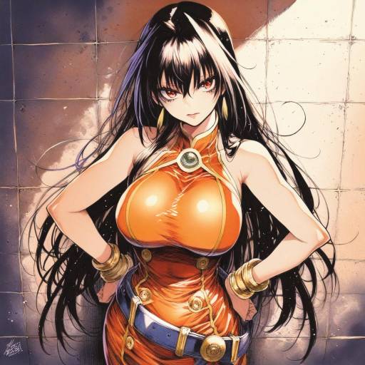 Elegant Medaka Kurokami in Orange Dress