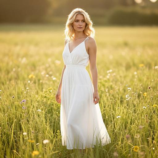 Blonde Woman in Sunlit Meadow