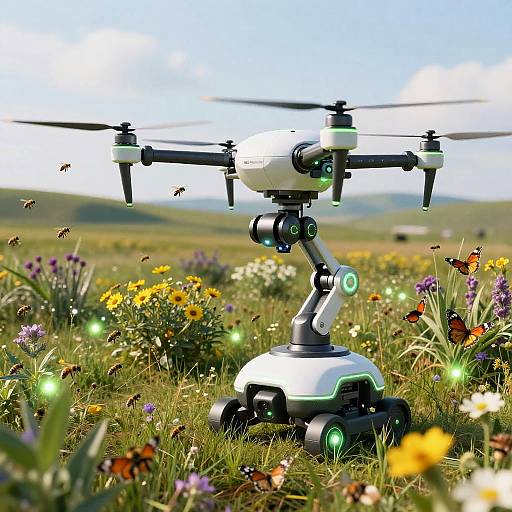 Futuristic Robotic Pollinator Drones in Nature