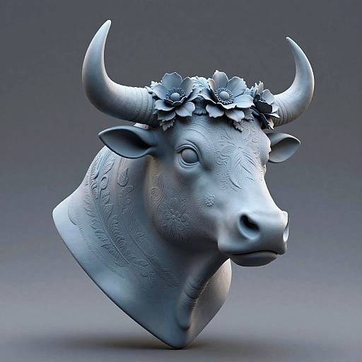 Serene Bull Head Digital Sculpture