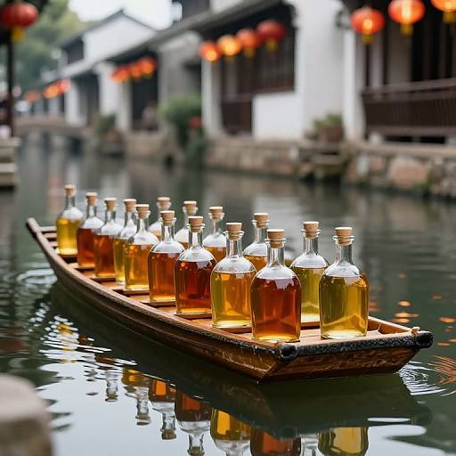 Floating Amber Bottles on Canal