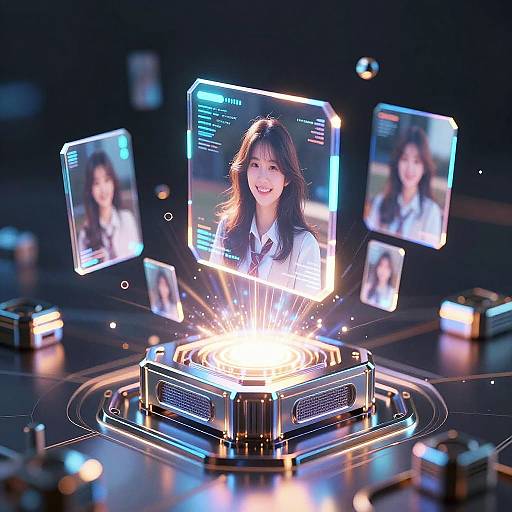 Futuristic AI Core with Holographic Portraits