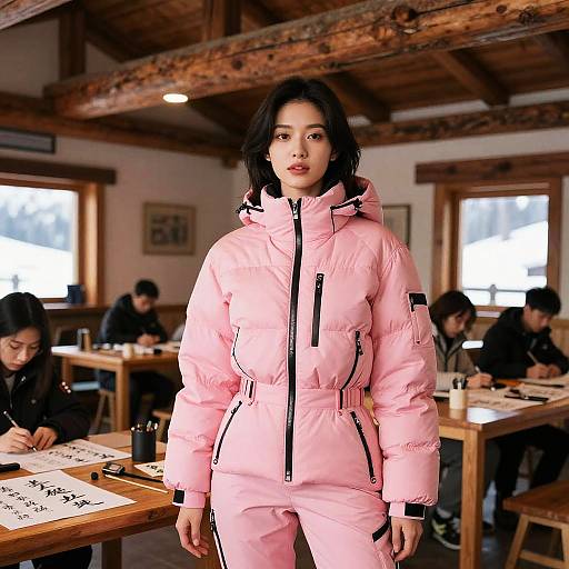 Ski Fashion Elegance in Mountain Lodge