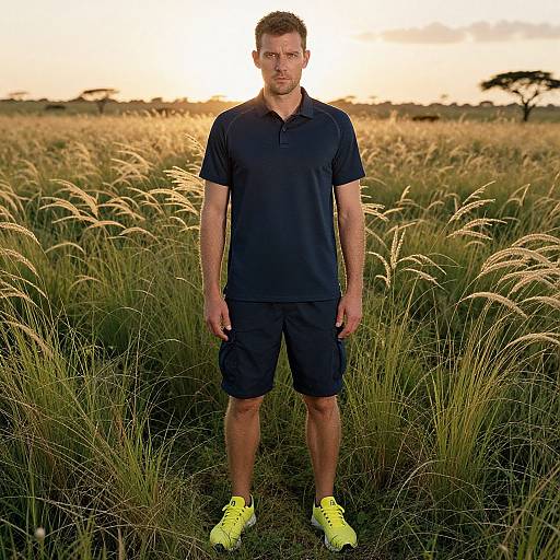 Athlete in Sunset Savannah Scene