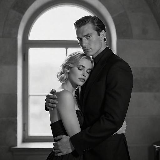 Intense Embrace in Stone Archway