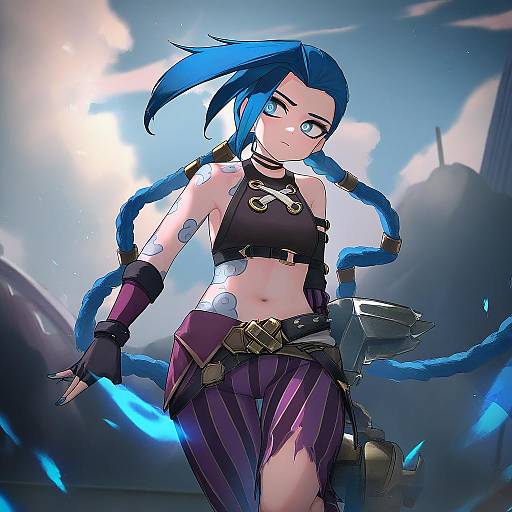 Illustration of Arcane jinx, league of legends in the style of Kashu (hizake)