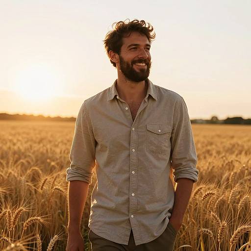 Bearded Man in Golden Wheat Field