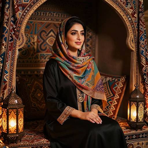 Elegant Arabic Woman in Traditional Room