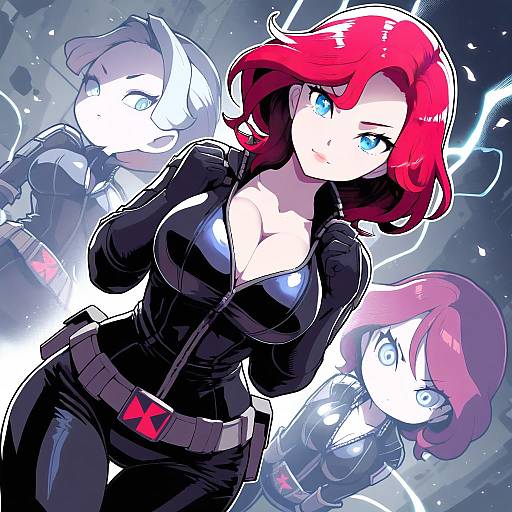 Illustration of Black widow, marvel in the style of Nollety