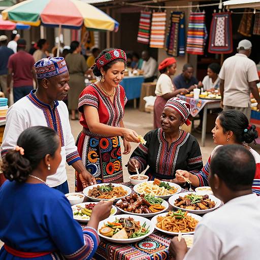 Vibrant Cultural Exchange in Marketplace