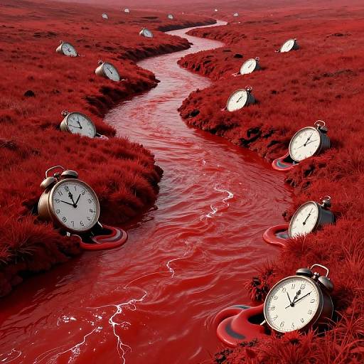 Surreal Landscape with Melting Timepieces