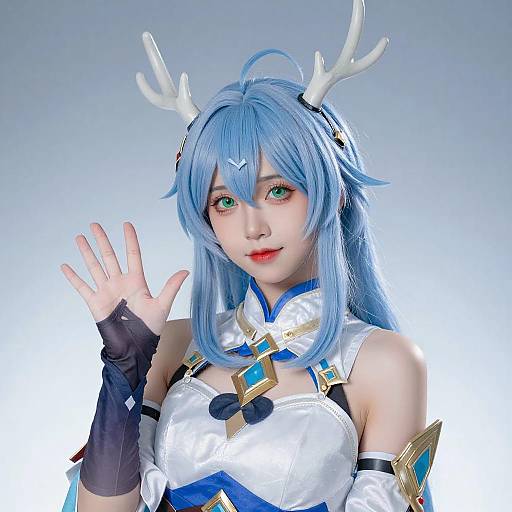 Young Person with Pale Blue Hair and Antlers