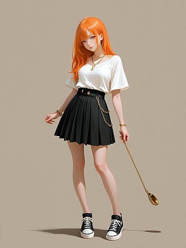 Modern Woman in Orange Skater Skirt