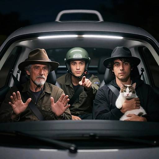 Futuristic Car Scene with Three Men