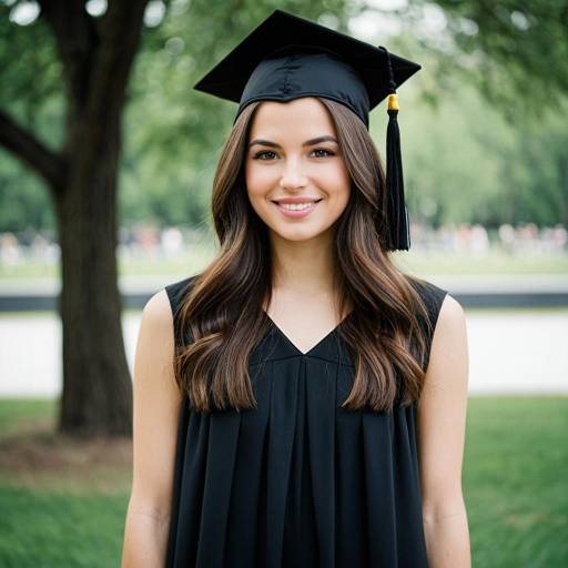 Young Woman in Black Graduation Dress and Cap