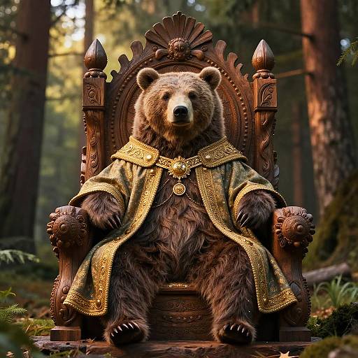 Putin Bear on Ancient Throne