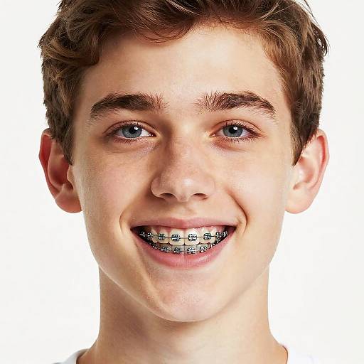 Teenager with Metallic Braces Smiling