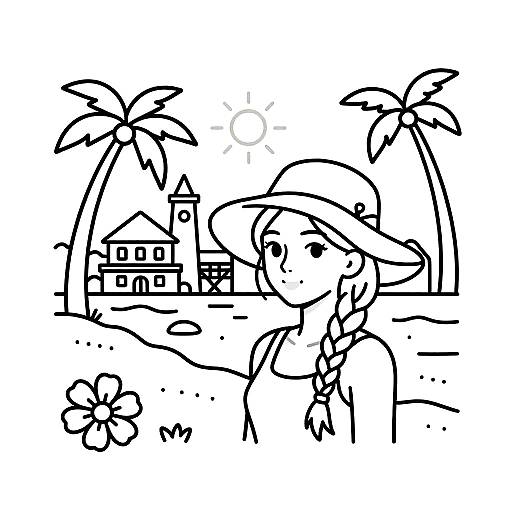 Minimalist Line Art Beach Girl